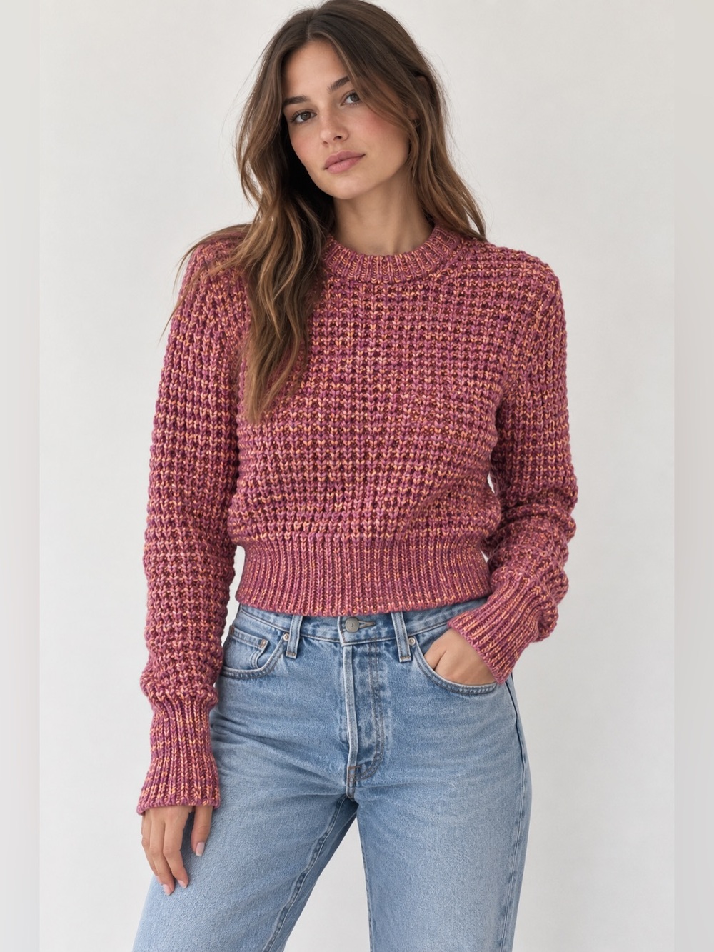 Acne Studios Lia Twist Cropped Knit Sweater XS Pink Orange